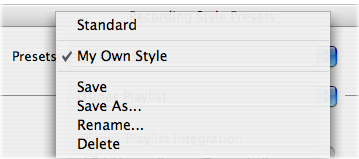 Recording Style Menu Open